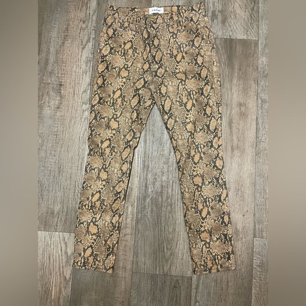 Frame Le High Skinny Crop Coated Python Jeans Siz… - image 2